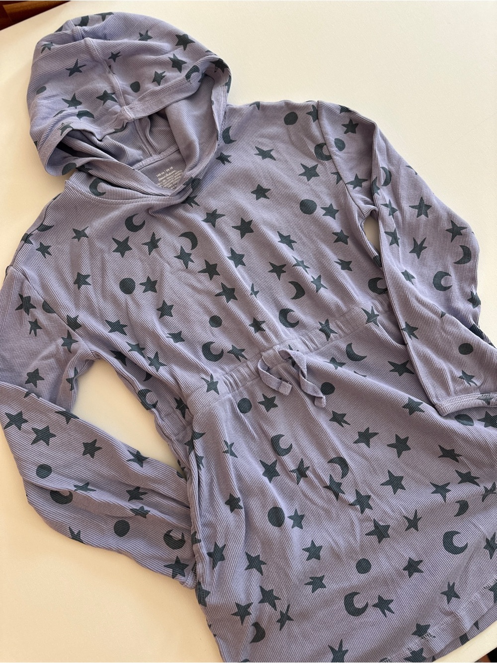 Hanna Andersson Girls Long-Sleeved Purple Ribbed Hoodie Tunic Dress Navy Stars